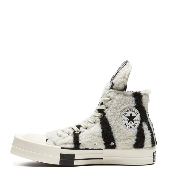 Rick Owens DRKSHDW x Converse TURBODRK White Shearling High-Top Zebra Sneakers - Picture 8 of 9
